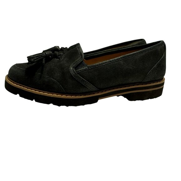 Aerosoles Women's Pen Name Moccasin Loafer Sz 7.5 Black/Ink Suede Slip-On Shoes - Picture 4 of 8